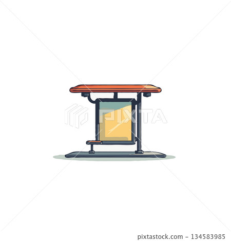 Stylized illustration depicting urban bus stop shelter with seating, offering protection and Stylized illustration depicting urban bus stop shelter with seating, offering protection and 134583985