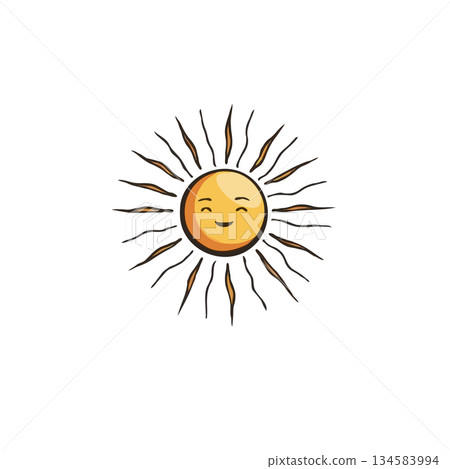 Smiling sun illustration radiating warmth and happiness creating a positive visual for optimistic Smiling sun illustration radiating warmth and happiness creating a positive visual for optimistic 134583994