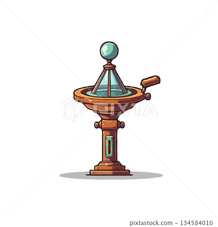 Quirky stylized water fountain with geometric shapes and steampunk accents in neutral colors 134584010
