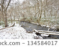 Photographing the snowy scenery of a stream in Otobe, Hokkaido in winter 134584017