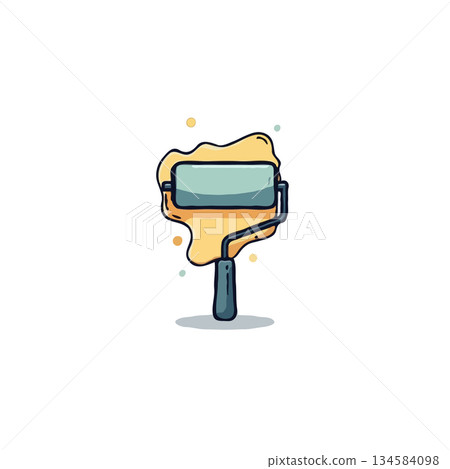 Illustration of paint roller applicator with yellow streak spreading for wall decorating project 134584098