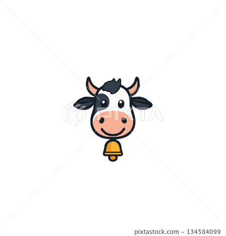 Whimsical dairy creature head illustration evoking pastoral charm and serene rural simplicity Whimsical dairy creature head illustration evoking pastoral charm and serene rural simplicity 134584099