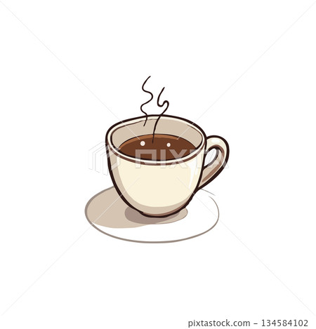 Illustration of a steaming cup, aromatic beverage depiction, inviting warmth, breakfast drink, Illustration of a steaming cup, aromatic beverage depiction, inviting warmth, breakfast drink, 134584102