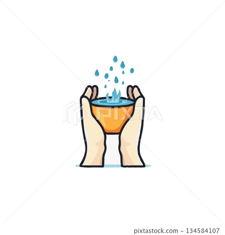 Cupped hands offering refreshment a symbol of care and source of life giving essence for vitality 134584107