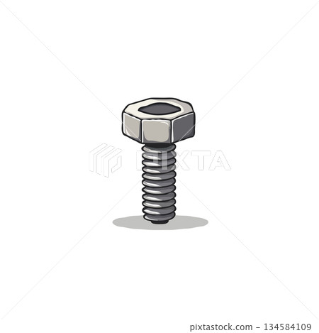 Illustration of a single bolt with a hexagonal head resting on a surface casting a shadow for 134584109