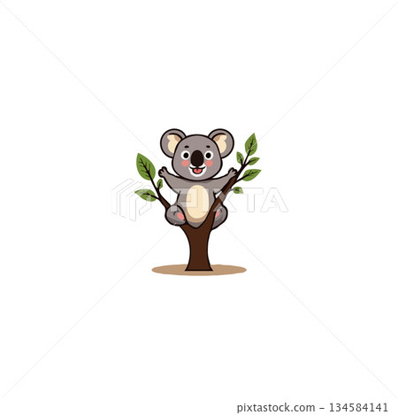 Charming koala illustration perched amidst verdant foliage invites playful wonder and a gentle Charming koala illustration perched amidst verdant foliage invites playful wonder and a gentle 134584141