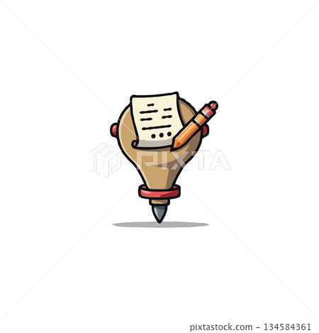 Whimsical icon depicting a lightbulb hand holding a note and pen representing innovation and Whimsical icon depicting a lightbulb hand holding a note and pen representing innovation and 134584361