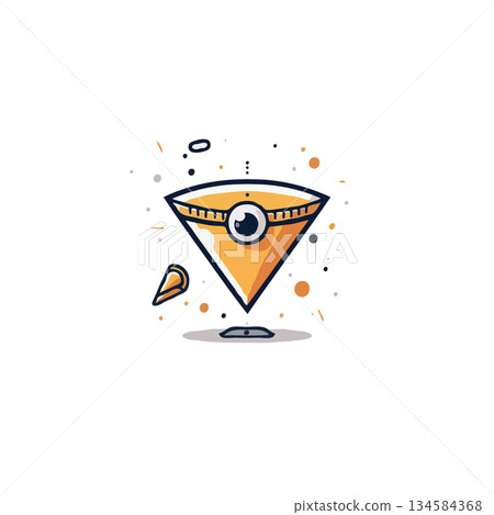 Abstract illustration showcasing a triangular character with distinctive eye and floating piece in Abstract illustration showcasing a triangular character with distinctive eye and floating piece in 134584368