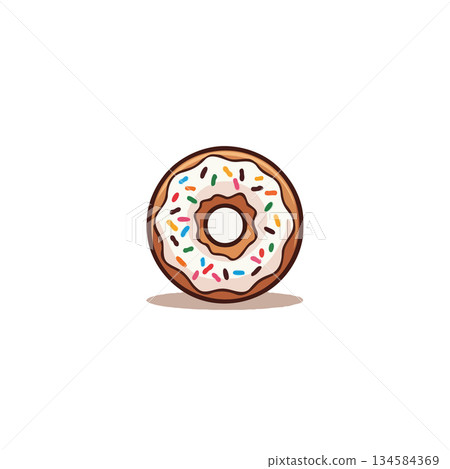 Cartoon donut illustration showcasing sweet treat and playful food design for creative pastry Cartoon donut illustration showcasing sweet treat and playful food design for creative pastry 134584369