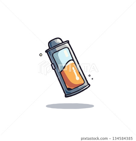 Stylized depiction of a nearly depleted battery indicating low energy with minimal charge 134584385