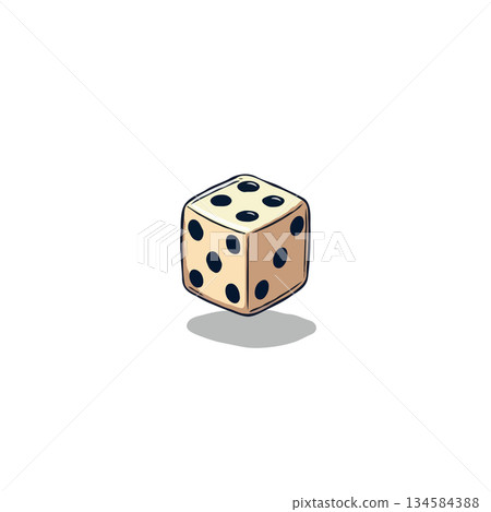 Illustrated single die exhibiting numerical probability and chance for game design and educational 134584388