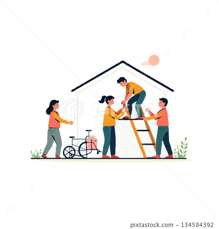 Family collaboration in constructing a home with accessibility features for inclusive living 134584392