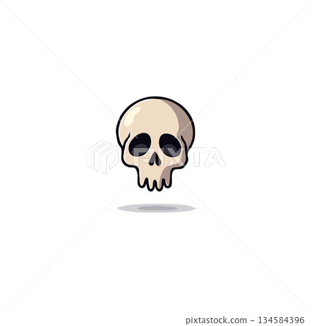 Whimsical skull cartoon illustration featuring minimalistic design with smooth gradient shading 134584396