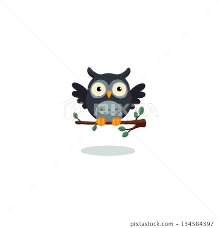 Whimsical avian perched on branch vector illustration depicting serenity in nature and simplistic 134584397