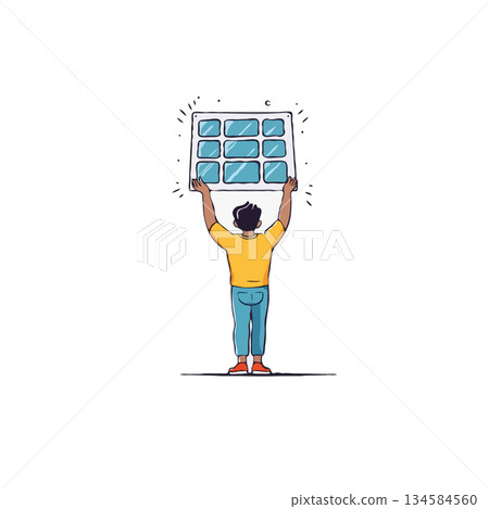 Person holding up a digital grid, conceptualizing future technology, illustration presenting Person holding up a digital grid, conceptualizing future technology, illustration presenting 134584560