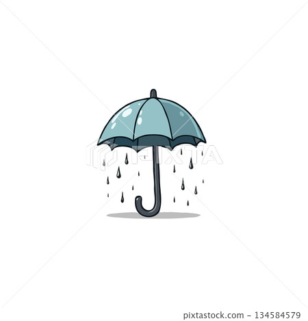 Simple light blue umbrella protection from falling raindrops offering shelter and weather 134584579