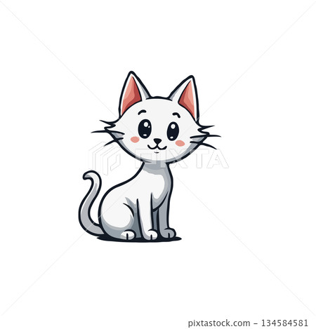 Adorable cartoon white cat illustration exudes innocence and charm creating a whimsical feeling Adorable cartoon white cat illustration exudes innocence and charm creating a whimsical feeling 134584581