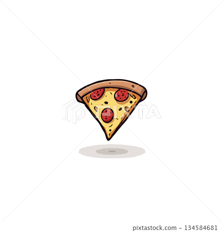 Delicious single slice of pizza with pepperoni topping served floating above subtle shadow rendering Delicious single slice of pizza with pepperoni topping served floating above subtle shadow rendering 134584681