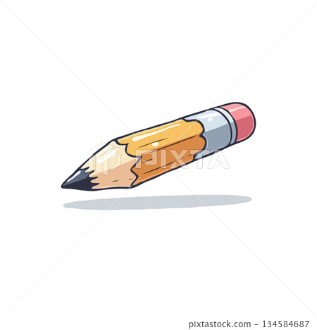 Cartoon pencil drawing representing school education, teaching process with learning materials or 134584687
