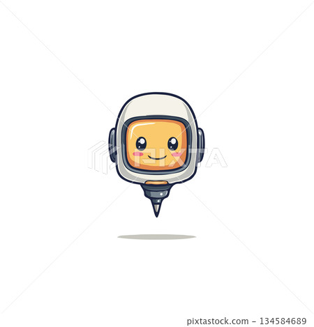 Charming cartoon spaceman with a writing tool body floats in a pure white minimalist setting Charming cartoon spaceman with a writing tool body floats in a pure white minimalist setting 134584689