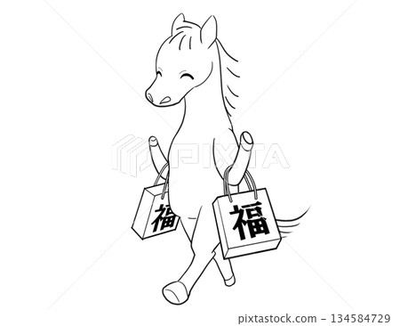 一幅線條畫,畫的是一匹微笑的馬,手裡拿著一個福包。 一幅線條畫,畫的是一匹微笑的馬,手裡拿著一個福包。 134584729
