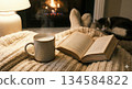 Winter hot drinks and reading 134584822