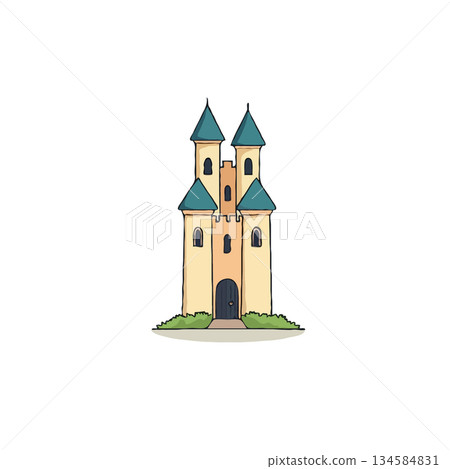 Whimsical fortress illustration fairytale architectural rendering of fantasy castle towers with 134584831