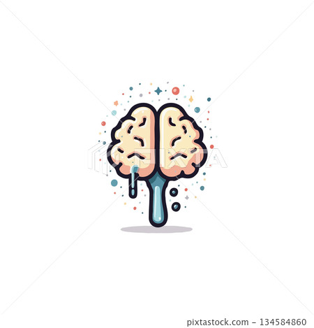 Abstract human brain representation with dripping effect surrounded by colorful particles and Abstract human brain representation with dripping effect surrounded by colorful particles and 134584860