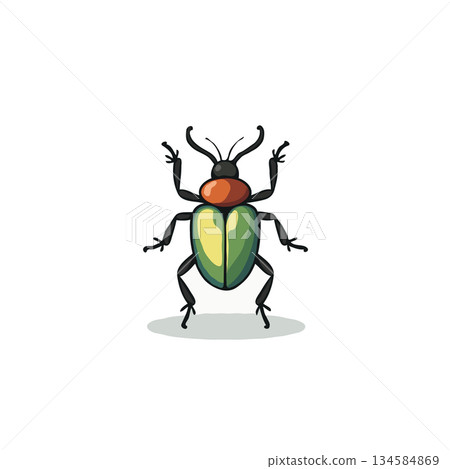 Delightful insect cartoon illustration with vibrant green body and expressive pose on white 134584869