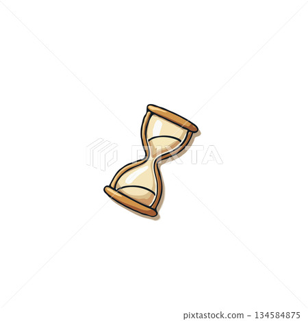Depiction of a classic hourglass symbolizing ephemeral time flow in beige shades on white canvas Depiction of a classic hourglass symbolizing ephemeral time flow in beige shades on white canvas 134584875