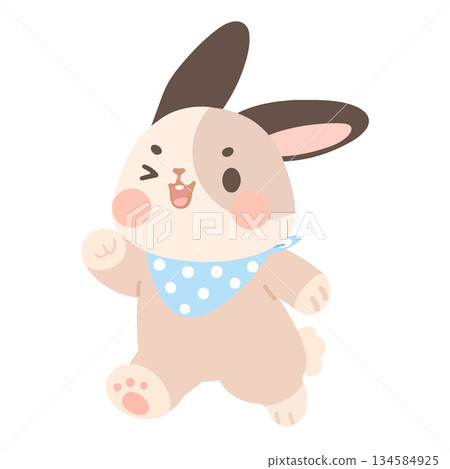 Cartoon Illustration of Happy Bunny Wearing Bandana 134584925
