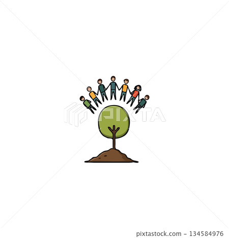 Symbolic representation of unity and global collaboration with a tree representing growth and Symbolic representation of unity and global collaboration with a tree representing growth and 134584976