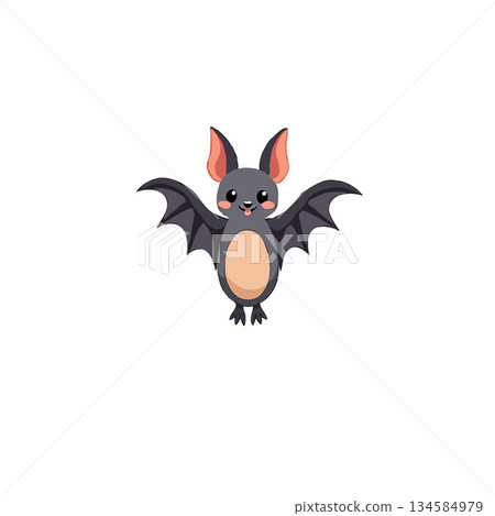 Adorable cartoon bat with endearing smile and large wings on a plain white canvas digital artwork Adorable cartoon bat with endearing smile and large wings on a plain white canvas digital artwork 134584979
