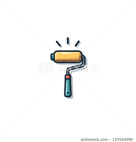 Iconic depiction of a paint roller with a vibrant yellow head suggesting application and creative 134584990