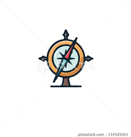 A stylized depiction of a nautical compass resting on its base offering navigational precision and A stylized depiction of a nautical compass resting on its base offering navigational precision and 134585003