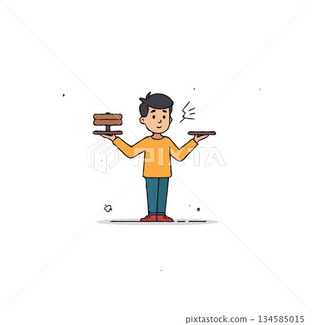 Balancing possibilities illustration showing a person weighing different options with minimalist 134585015