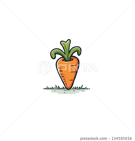 Delightful single carrot illustration against white backdrop simple drawing style for food or 134585016