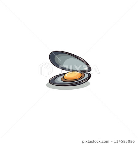 Open mussel shell with soft golden pearl illustration showcasing ocean treasure minimal elegance 134585086