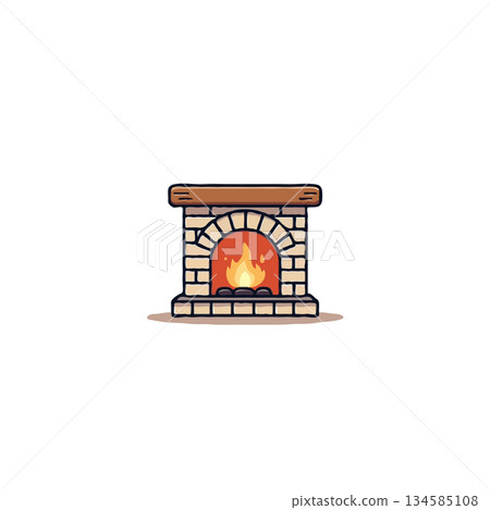 Cozy fireplace with warm flames radiating, perfect for a cartoon illustration and simple design 134585108