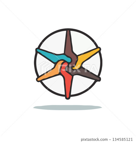 Colorful star emblem inside round frame symbolizing harmony collaboration and diverse Colorful star emblem inside round frame symbolizing harmony collaboration and diverse 134585121
