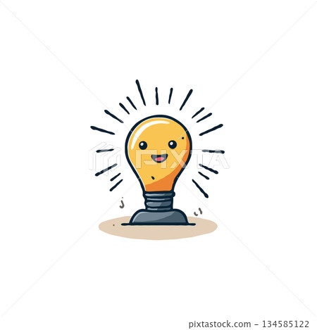 Smiling lightbulb character radiates bright ideas offering innovation inspiration and creative 134585122