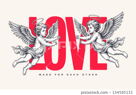 Love Typography With Vintage Cupids 134585131