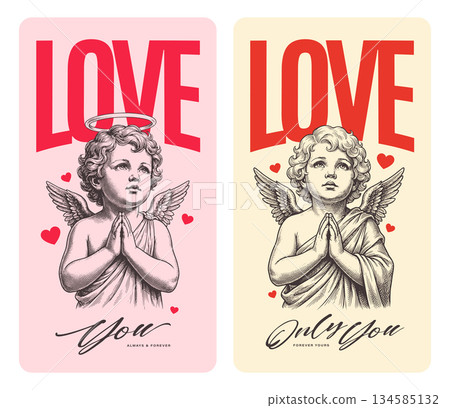 Romantic Vertical Designs With Praying Cupids 134585132