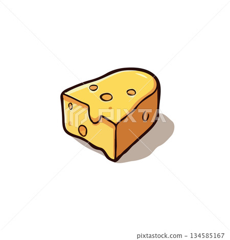 A cartoon rendering depicting a flavorful cheese wedge sitting alone with its shadow and yellow hue A cartoon rendering depicting a flavorful cheese wedge sitting alone with its shadow and yellow hue 134585167