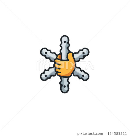 Illustration showcasing collaborative strength where a hand firmly grasps a multi pointed abstract 134585211