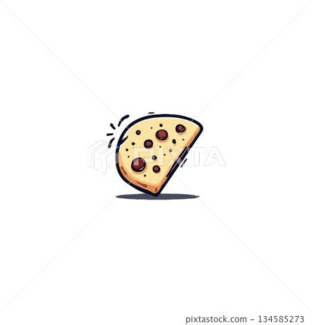 A captivating cartoon depiction of a cheesy slice offers whimsical delight and delicious appeal 134585273