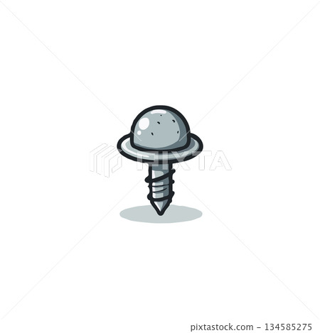 Isolated gray screw with a rounded mushroom head and a dark outline on a plain background drawing 134585275