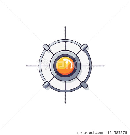 Conceptual navigation tool with stylized geometric elements and vibrant spherical center offers 134585276