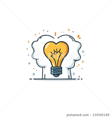 Innovative thinking and creative solutions: a stylized illustration of a heart shaped lightbulb 134585289