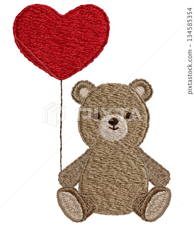 【心型氣球和泰迪熊】手工刺繡插畫素材 134585354